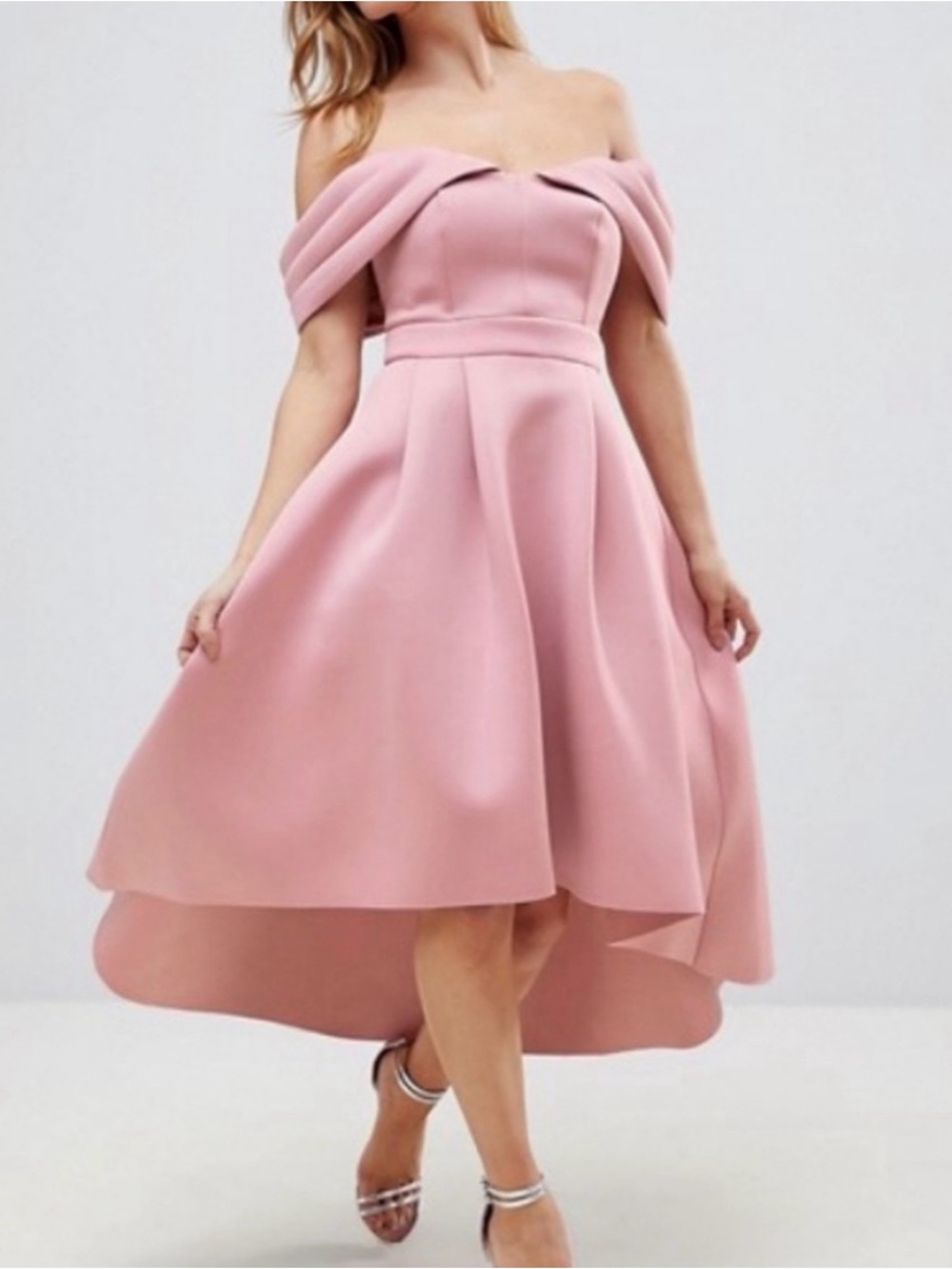 ASOS Petite Bardot Cold Shoulder Dip Back Midi Prom Dress